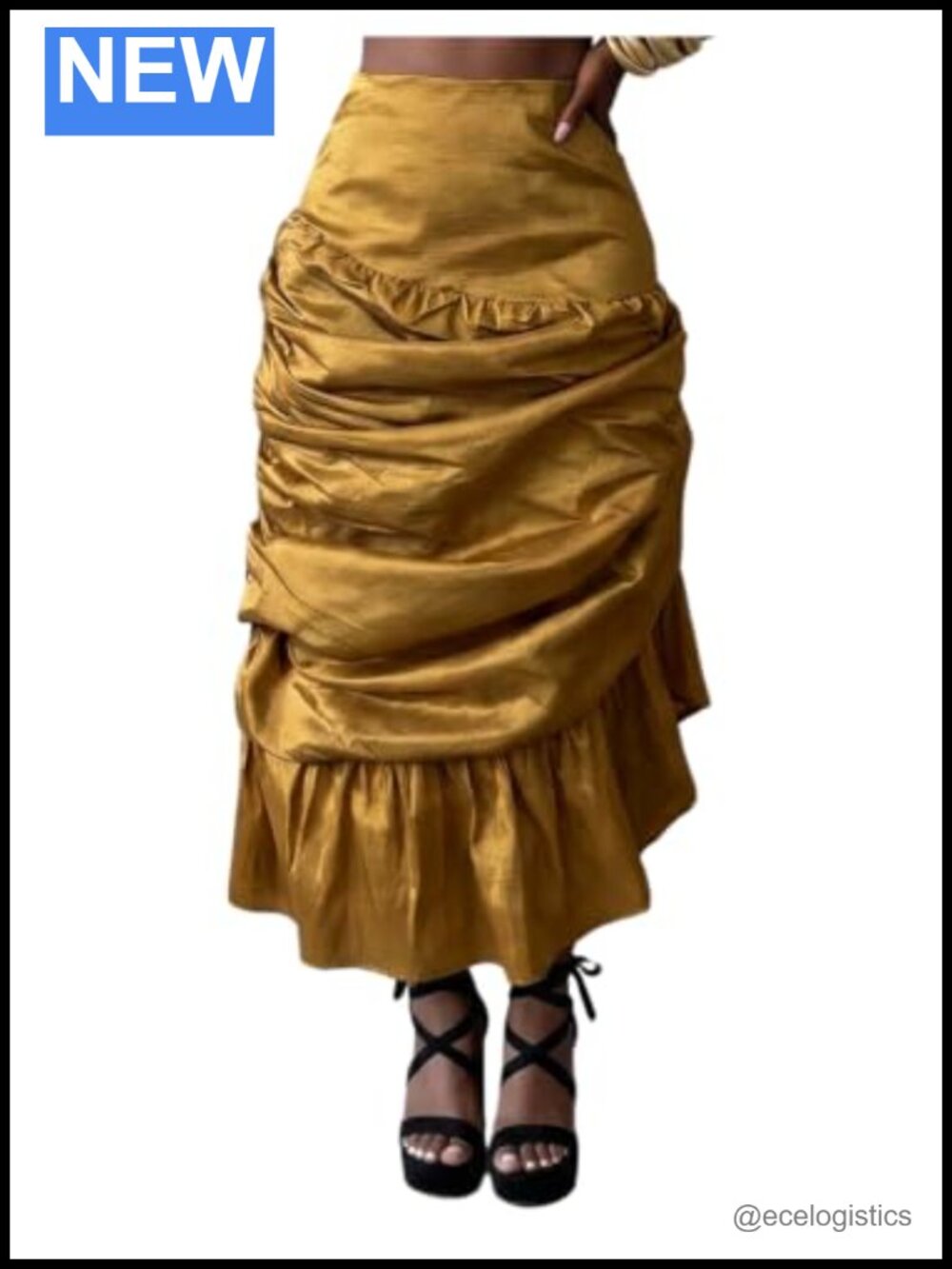 WDIRARA Women's Ruched Tiered Ruffle High Waisted Midi Skirt